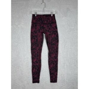 Lululemon Black Red Floral Wunder Under High Rise Leggings Size 6‎ 29" Inseam